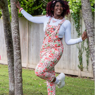 Rebel Romance Charity Print Strawberry Picnic Stretch Dungarees
