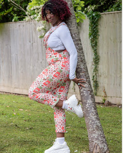 Rebel Romance Charity Print Strawberry Picnic Stretch Dungarees