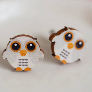 Barn Owl Wooden Stud Earrings