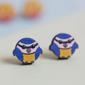 Blue Tits Wooden Stud Earrings
