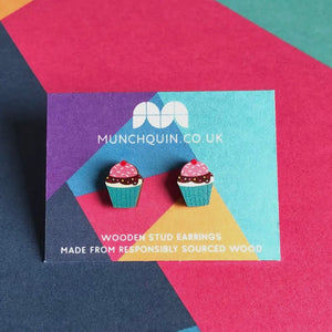 Cupcakes Wooden Stud Earrings