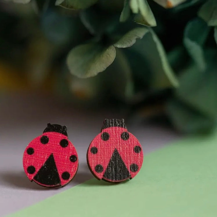 Ladybird Wooden Stud Earrings