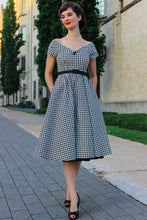 Load image into Gallery viewer, Lily Houndstooth Sleeved Full Circle Dress in Black/White