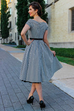 Load image into Gallery viewer, Lily Houndstooth Sleeved Full Circle Dress in Black/White