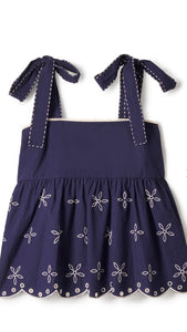 Embroidered Cami Top With Tie Strap In Navy