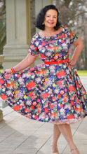 Load image into Gallery viewer, Darlene Midnight Garden Off Shoulder Swing Dress