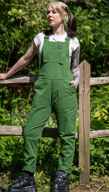 Rebel Romance Forest Green Stretch Twill Dungarees