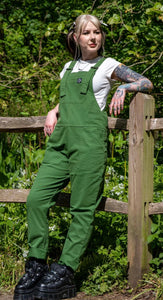 Rebel Romance Forest Green Stretch Twill Dungarees