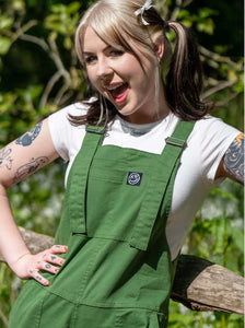 Rebel Romance Forest Green Stretch Twill Dungarees