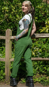 Rebel Romance Forest Green Stretch Twill Dungarees