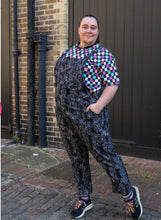 Load image into Gallery viewer, Rebel Romance Black Floral Cobweb Stretch Dungarees