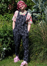 Load image into Gallery viewer, Rebel Romance Black Floral Cobweb Stretch Dungarees