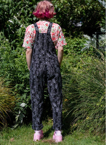 Rebel Romance Black Floral Cobweb Stretch Dungarees