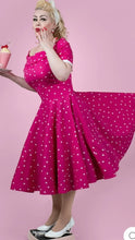 Load image into Gallery viewer, Darlene Hot Pink Polka Dot Swing Dress