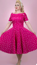 Load image into Gallery viewer, Darlene Hot Pink Polka Dot Swing Dress