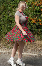 Load image into Gallery viewer, Rebel Romance Strawberry Field Stretch Flared Pinafore