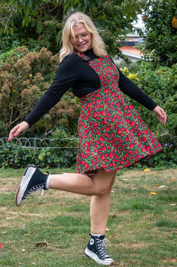 Rebel Romance Strawberry Field Stretch Flared Pinafore