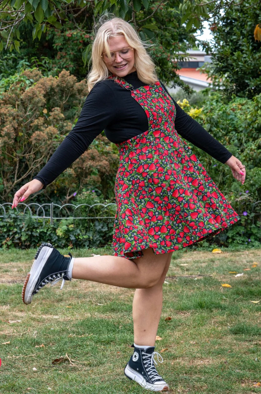 Rebel Romance Strawberry Field Stretch Flared Pinafore