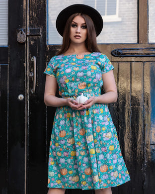 Halloween: Pumpkin Patch Stretch Belted Tea Dress with Pockets