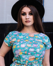 Load image into Gallery viewer, Halloween: Pumpkin Patch Stretch Belted Tea Dress with Pockets