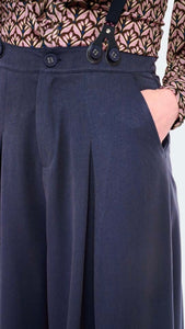 Wide Leg Suspender Trousers Navy