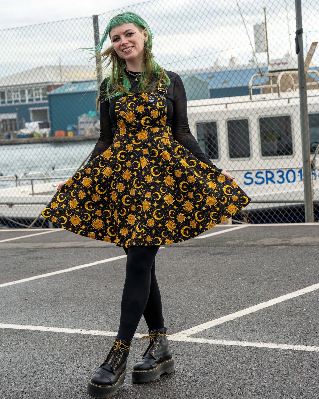 Rebel Romance Celestial Sun and Moon Stretch Flared Pinafore