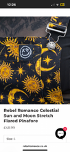 Load image into Gallery viewer, Rebel Romance Celestial Sun and Moon Stretch Flared Pinafore
