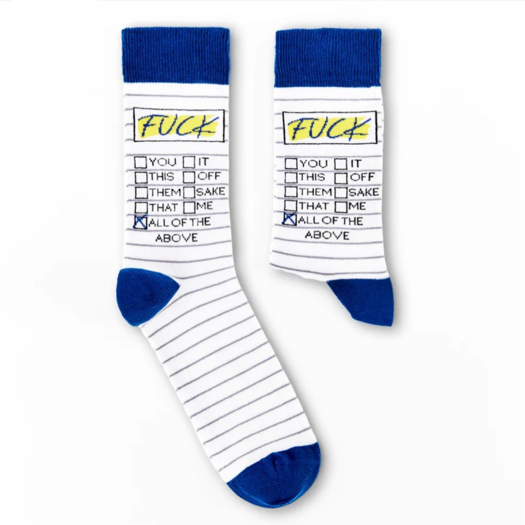 Unisex Fuck Tick List Socks