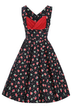 Load image into Gallery viewer, Grace Black Strawberry Pleated Bust Dress