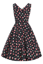 Load image into Gallery viewer, Grace Black Strawberry Pleated Bust Dress