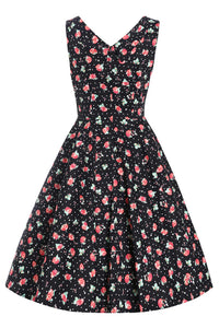 Grace Black Strawberry Pleated Bust Dress