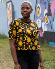 Load image into Gallery viewer, Rebel Romance Celestial Sun and Moon Cropped Boxy Tee
