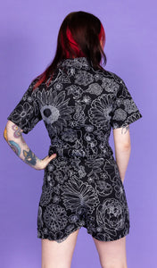 Black Floral Stretch Twill Playsuit