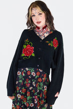 Load image into Gallery viewer, ROSE EMBROIDERED OVERSIZED CARDIGAN