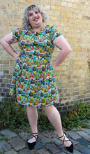 Load image into Gallery viewer, Tarot Dinosaurs Stretch Belted Tea Dress with Pockets