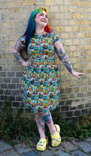 Load image into Gallery viewer, Tarot Dinosaurs Stretch Belted Tea Dress with Pockets