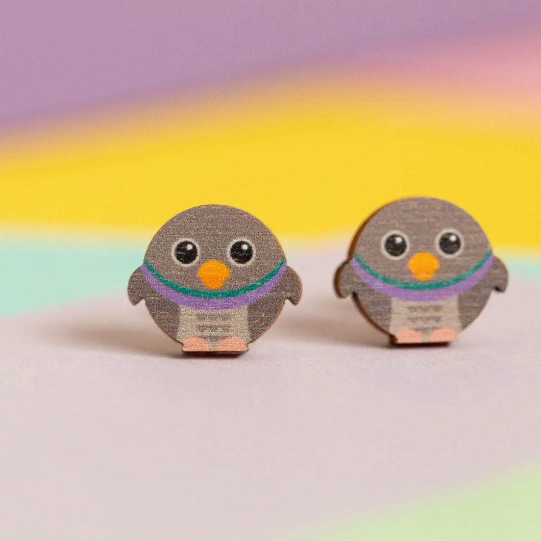 PIGEON – LITTLE ROUND BIRDS – ECO FRIENDLY WOODEN STUD EARRINGS