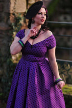 Load image into Gallery viewer, Lily Purple Polka Dot Off Shoulder Dress