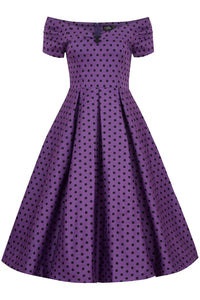 Lily Purple Polka Dot Off Shoulder Dress