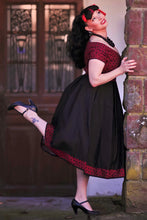 Load image into Gallery viewer, Lily Burgundy &amp; Black Polka Dot Off Shoulder Dress