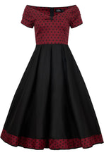 Load image into Gallery viewer, Lily Burgundy &amp; Black Polka Dot Off Shoulder Dress