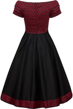 Load image into Gallery viewer, Lily Burgundy &amp; Black Polka Dot Off Shoulder Dress