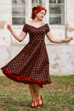 Load image into Gallery viewer, Lily Rockabilly Polka Dot Off Shoulder Swing Dress In Black &amp; Red