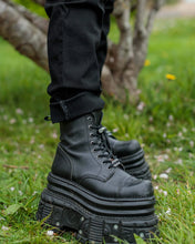 Load image into Gallery viewer, Black Stretch Denim Dungarees