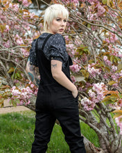 Load image into Gallery viewer, Black Stretch Denim Dungarees