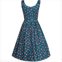 Load image into Gallery viewer, Amanda Dark Green Cute Fox Print Swing Dress