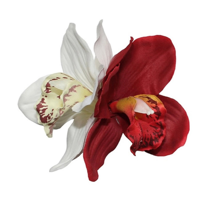 GINGER Double Cream/Red Orchid Hair Flower