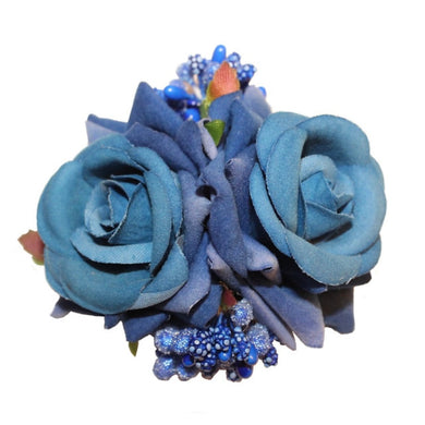 ELLEN With Berries Small Double Rose Hair Flowers - Blue