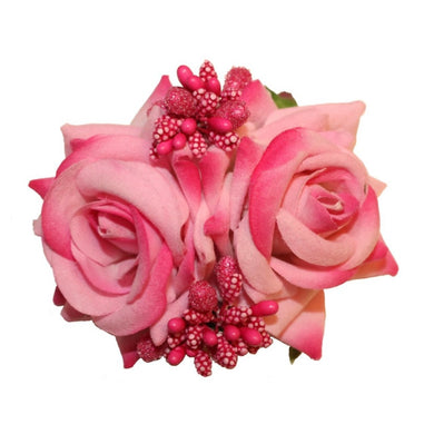 ELLEN With Berries Small Double Rose Hair Flowers - Pink