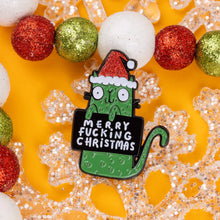 Load image into Gallery viewer, Sweary Cat Merry Fing Christmas Enamel Pin Badge